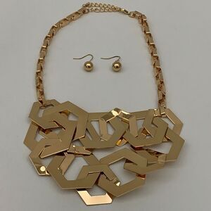 Statement Necklace and Earrings Set Gold-tone Metal Chain